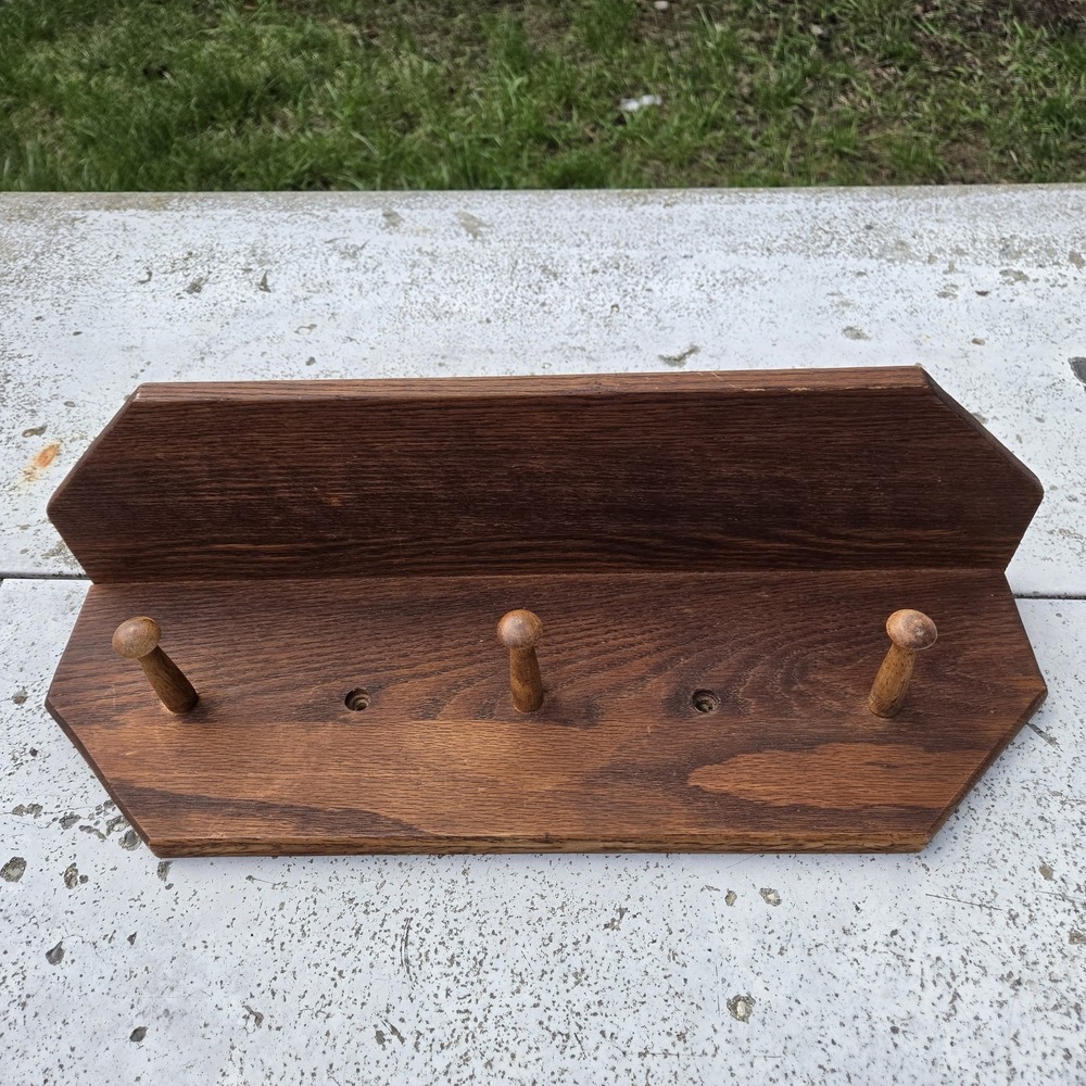 Handmade Solid Wood Wall Shelf Coat Rack 3 Pegs 20" Long Floating Ledge Entry